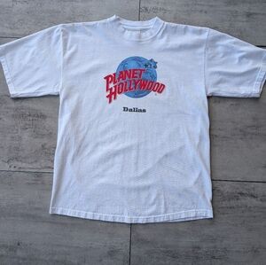 Vintage 1991 Planet Hollywood Dallas White Graphic T Shirt Large